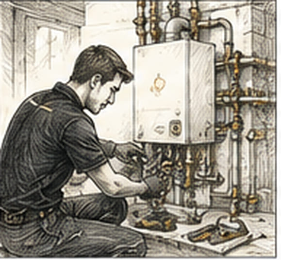 An engineer carrying out boiler service work.